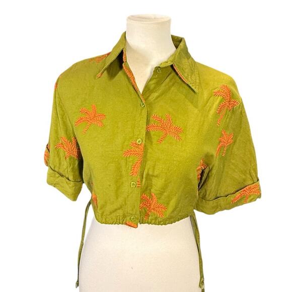 MAAC Zurri embroidered pal crop collared button up blouse green XS - Picture 15 of 16